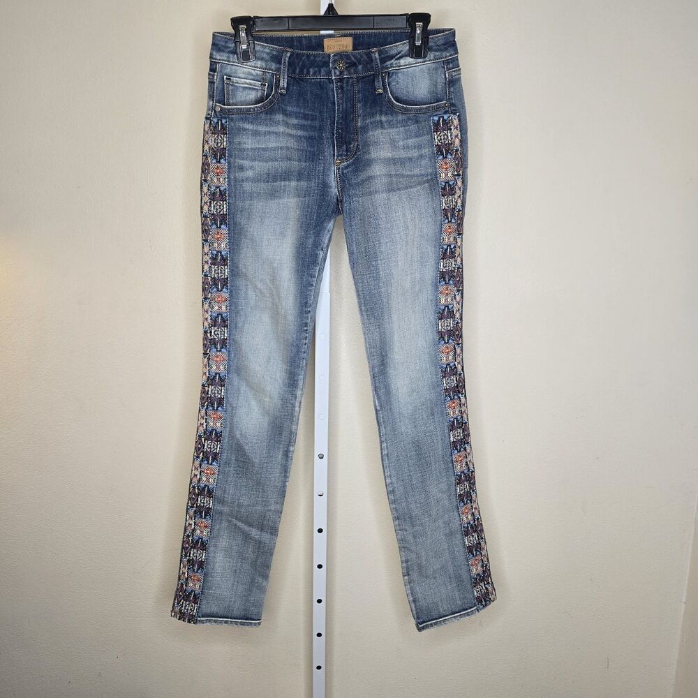Driftwood Audrey Size 27 Beaded Geometric Embroidered Denim Jeans *Flaw